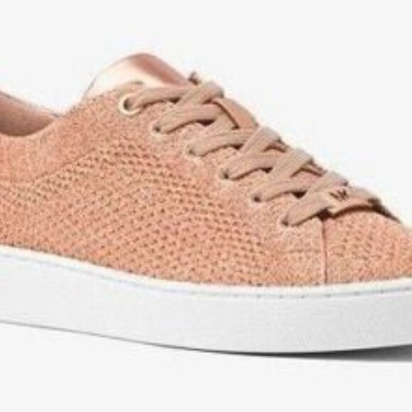 New Michael Kors Skyler metallic rose gold knit Sneakers, 7/37 - Picture 6 of 6